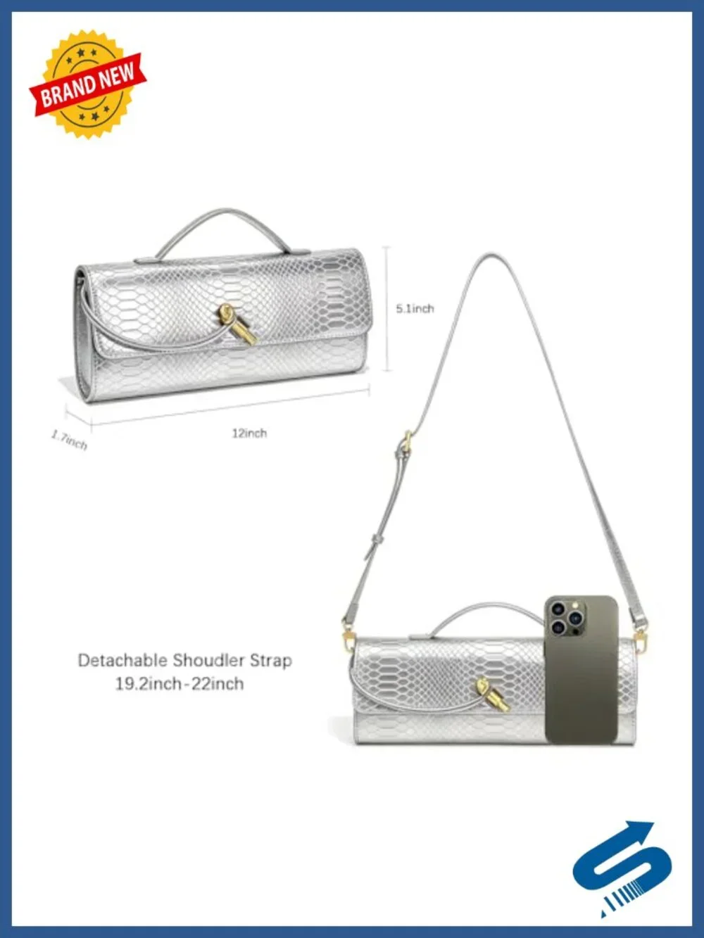 Faux Leather Evening Clutch Crossbody Bag Gold Buckle Formal Wedding Purse